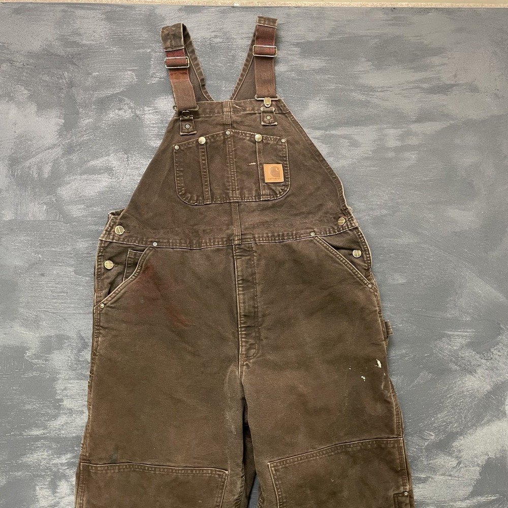 Vintage Carhartt 38x30 R27 DKB Brown Bib Overalls Double Knee Canvas